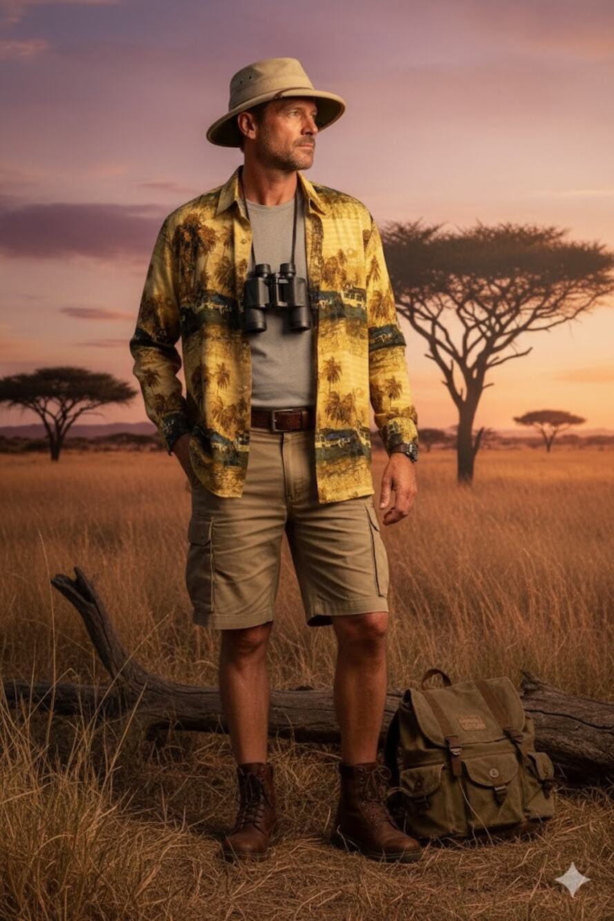 Vtge Lopresti Safari Shirt Large L - 90s Scenic Print - Louida Group Microfiber